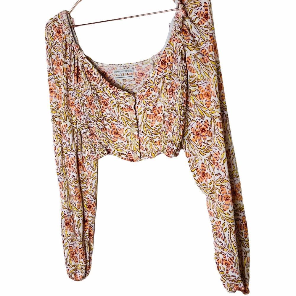 NWOT Urban Outfitters Cream Floral Button Down Milkmaid Top Small